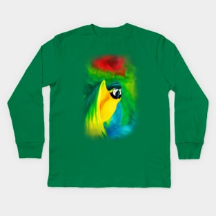 Macaw Parrot Flight Oil Painting ArtWork Kids Long Sleeve T-Shirt